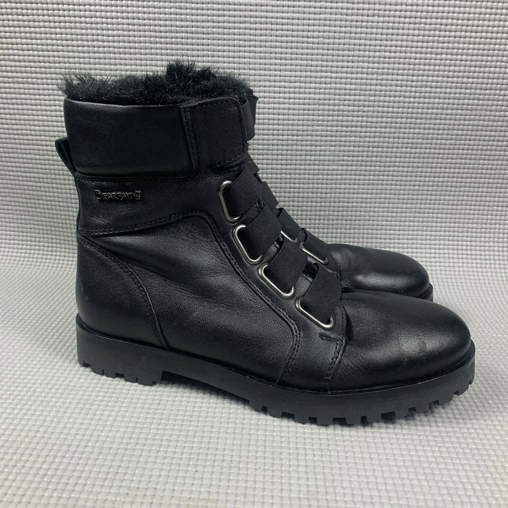 BEARPAW Vivian BOOT 8 Black SHEEP Nappa LEATHER Ankle Short Hiking Biker Fur